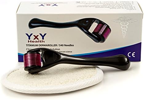 Derma Roller 540 Titanium .50mm Micro Needles, Anti-aging, Scar and Acne Reduction, Reduce Wrinkles, Stretch Marks and Deep Lines, 1 Roller Complete with a Bonus Loofah Face Scrubber - YxY Health