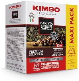 Kimbo, Barista Espresso Napoli, 60 Capsule Caffè in Alluminio Compatibili Nespresso®* Original®*, Miscela Corposa, Intensità 10/13, Tostatura Medio-Scura, 2 Pack da 30 Capsule