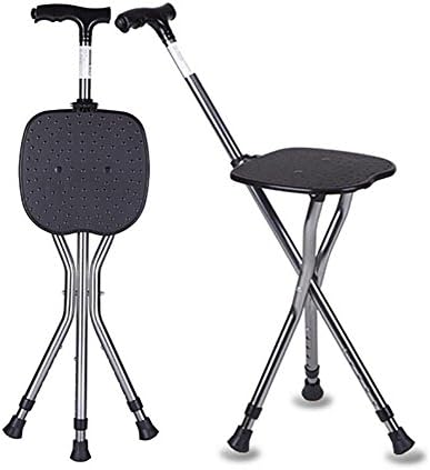 WYJD Adjustable Walking Crutches Adjustable Folding Walking Cane Chair Stool with Adjustable Height Cane Seat LED Light 86-96CM