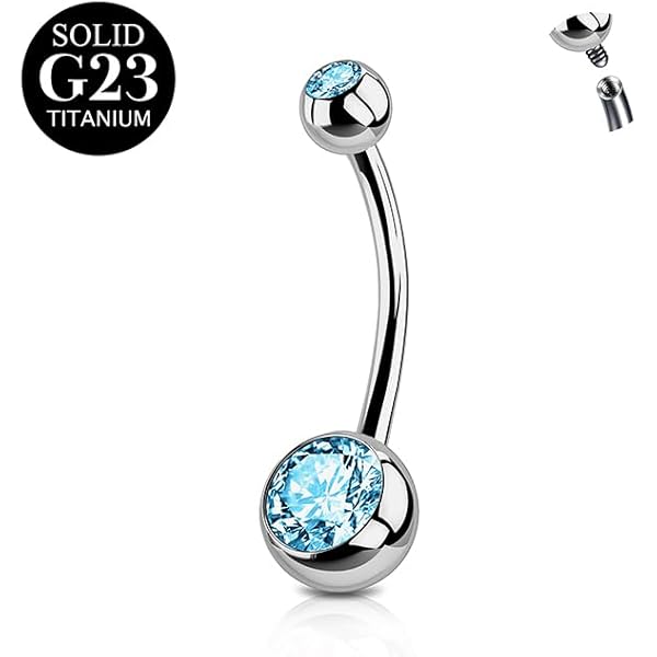 Threadless Titanium Top met Hangend Hart en Bezel Set Kristal