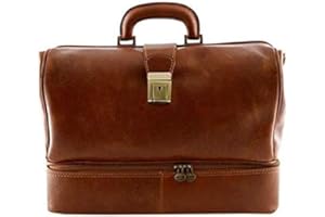 VICTOR LINE SRL Borsa Dottore Vera Pelle Doppio Fondo Colore COGNAC - Made In Italy - Artigiani Toscani