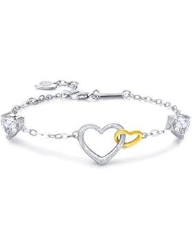 Billie Bijoux 925 Sterling Silber Zirkonia Armband Doppelten Herzen Charms Armbänder Verstellbar