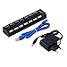 Produktbild Aleseae 7 Ports ABS USB 3.0 Hub Mit EIN/Aus Schalter AC Power Adapter Für PC Laptop 100-240 V 150mA 63 cm Kabel Eu-stecker (Schwarz)