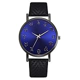 AchidistviQ-Fashion Herren-Armbanduhr, Kunstleder, rundes Zifferblatt, 12 Sternzeichen, analog, Schwarz