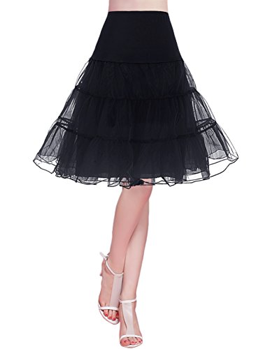 Bridesmay Jupon pour Robe Femme Vintage années 50 Pin Up Robe de Soirée Cocktail Cérémonie sous Robe Jupe en Tulle Black M