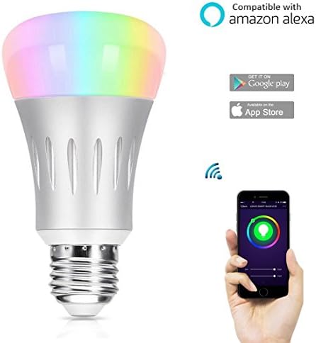 Smart WiFi Bulb, Beatife 7W E27 RGB &amp; White LED Bulbs 60W Equivalent Compatible with Amazon Alexa Echo Remote Control by Smartphone,16 Million Dimmable Colors Changing For Christmas[Energy Class A+]