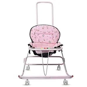 GoodLuck Baybee Round Baby Walker Cum Rocker | Hanging Walker Foldable Kids Walker with Parent Control Push Bar Suitable for Boys and Girls 6-18 Months - Pink