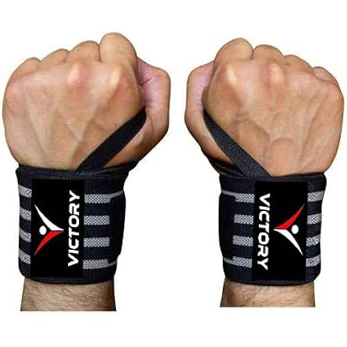 VICTORY Wrist Supporter for Gym Wrist Band for Men Gym & Women with Thumb Loop Straps - Wrist Wrap Gym Accessories for Men Hand Grip & Wrist Support Sports Straps for Gym (GREY)