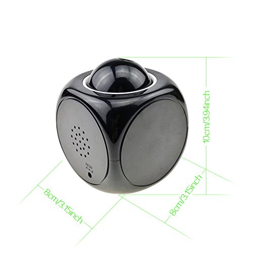 aiernuo Wecker mit LED-Projektion, für Wand-/Deckenprojektion, LCD-Digitalanzeige, mit Sprechfunkton (evtl nicht in deutscher Sprache) und Temperaturanzeige – Einfache Anwendung, zur Verwendung als Wecker oder als Baby-Nachtlicht, ABS, schwarz, 10.0×8.20×8.20cm - 2