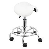 Voilamart Saddle Salon Massage Chair Adjustable Swivel Hydraulic Gas Lift Ergonomic Stool for Hairdressing Manicure Tattoo Therapy Beauty Massage Spa Salon, White