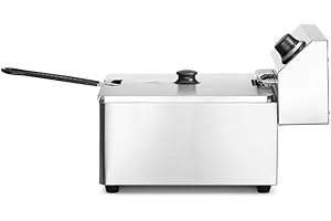 HENDI Fritteuse, Friteuse, Fritöse, einstellbar bis 190°C, Kaltzone, mit Frittierkorb und Deckel, Entnehmbar Becken, Sicherheitsthermometer, 4L, 230V, 3000W, 217x380x(H)300mm, Silber/Schwarz