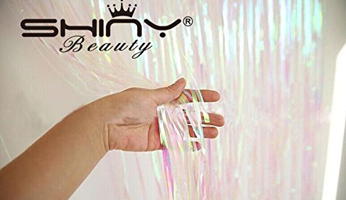 shinybeauty Lametta Folie fringe-backdrop-9ftx8ft-transparent weiß metallic Folie Fransen Vorhang/Foto Hintergrund/Aufhängen Lametta für Gardinen (Pack von 3) - 2