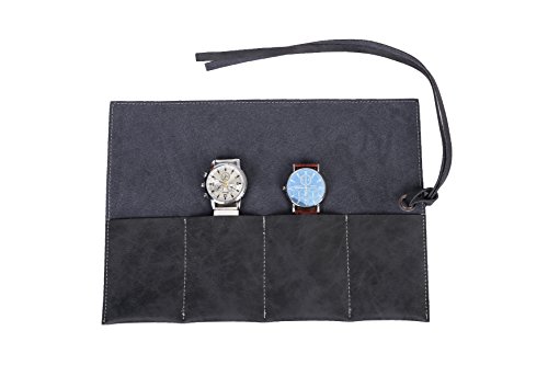 Preisvergleich Produktbild QEES Armbanduhren Tasche haltbare Rolltasche für Armbanduhren aus Leder Reisetasche Rolltasche für 4 Armbanduhren Werkzeugtasche mit elegantem Design Werkzeugrolltasche GJB12 (Grau)
