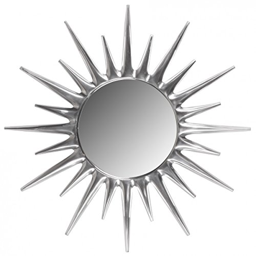 FineBuy Deko Wandspiegel Sonne aus Aluminium Wanddekoration Farbe Silber