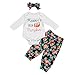 Produktbild Romantic 3tlg Baby Jungen Mädchen Bekleidungssets Lange Ärmel Strampler Overall + Karikatur Hosen + Haarreif Outfits Spielanzug Set Neugeborenes Unisex Spielanzug Tops Hose Set Kleidung