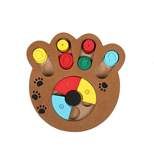 SKAISK Multi-function Wooden Paw Shape Pet Dog IQ Training Toys Feeding Game Plate
