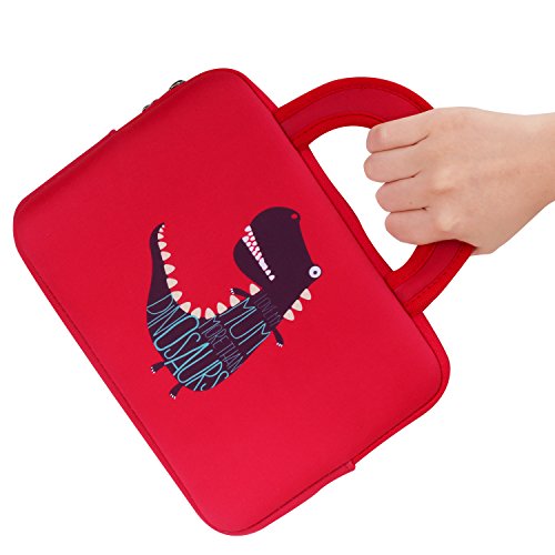 MoKo Universal 7-8 Zoll Tablet Tasche – Neoprene Handtasche Tragetasche Aktentasche Wallet Bag für Lenovo Tab 2 A7-10 / A8-50 / Tab 2 A7-20, MediaPad M2 8″ / X2, iPad Mini 4 / 3 / 2 / 1, Dinosaurier Rot - 6