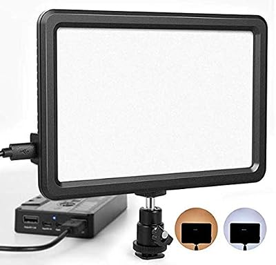 RALENO Panneau LED Lampe Vidéo, Batterie au Lithium 5000mA Intégrée, Lumière Blanche et Chaude 3200K-6500K Réglable, avec Monture Sphérique, Câble USB 104 LED pour Tous Les Appareils Photo