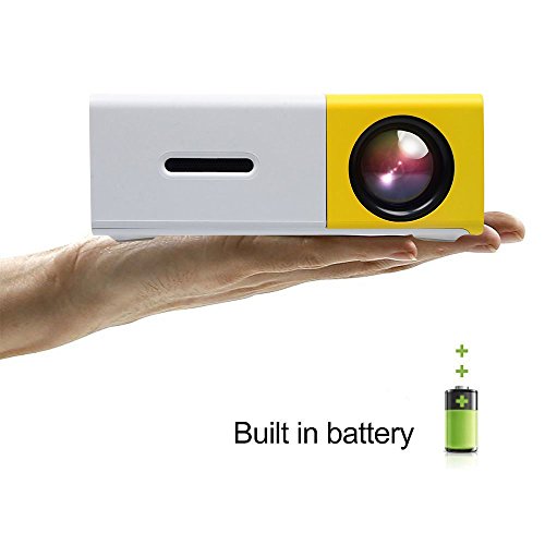 Beweglicher Miniprojektor, HuiHeng Multimedia LED Projektor Unterstützungs SD / AV / USB / HDMI Eingang für Video Film Spiel Unterhaltung Hauptkino Theater Projektor mit Fernsteuerungs und eingebauter Lithium Batterie