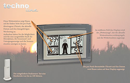 Technoline Wetterstation WS 9611-IT mit Vorhersage von Wettersituation, Anzeige von Wettertendenz und Innen- und Außentemperatur, Wettermännchen das sich Wetter entsprechend anzieht - 2