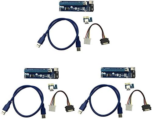 LONGXI 3 Pack Molex 4-pin Powered PCI-E PCI Express Riser - VER 006S - 1X to 16X PCIE USB 3.0 Adapter Card - With 0.6m USB Extension Cable - GPU Graphic Card Crypto Currency Mining