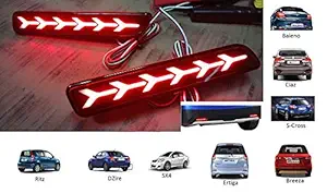 PRIKNIK Car Reflector LED Brake 6 Arrow Design Light for Bumper Rear/Back Drl with Wiring for Maruti Suzuki Baleno/Breeza/Ciaz/Ertiga/New Swift Dzire/Scross/Ritz/SX4, Set of 2, Red