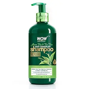 WOW Skin Science Green Tea & Tea Tree Anti-Dandruff Shampoo - NO Sulphates, Parabens, Silicones, Color & PEG - 300 ml