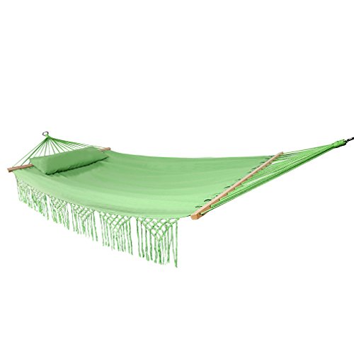Holifine Doppel Hängematte Mehrpersonen Stabhängematte mit Fransen, 200 x 150 cm, belastbar bis 150 kg, Grün - 3