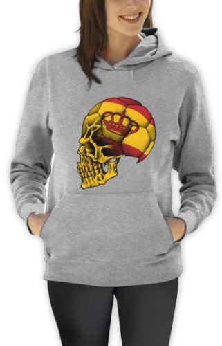 Spanien Cooler Fanartikel Fußball EM 2016 Schädel Frauen Grau X-Large Kapuzenpullover Hoodie