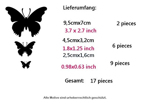 17x teiliges Set Auto Aufkleber Schmetterlinge butterfly Hibiskus Blumen Hawaii Seitenaufkleber Heckscheibe 2C180 - 2