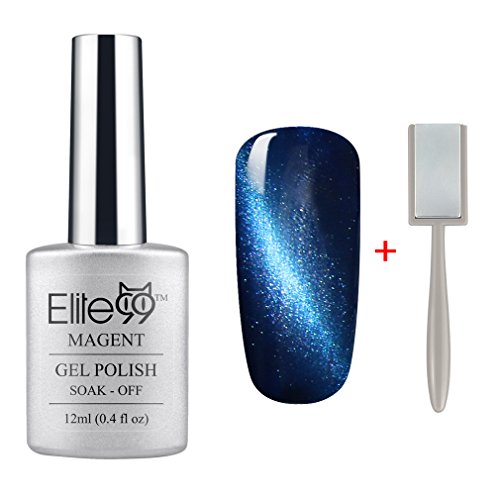 Elite99 Soak Off UV LED Magnetic Cat Eye Color 3D Nail Gel Polish 12ml Steelblue (6593)+ Free Gift (Magnet Stick)
