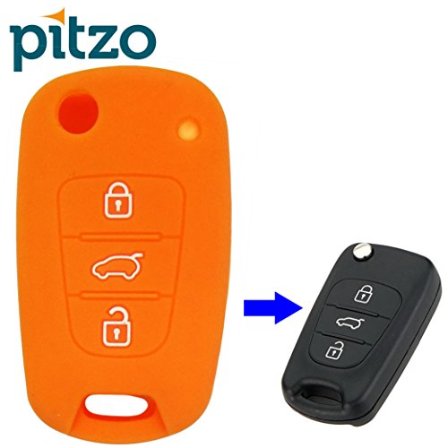 PITZO Car Silicone Key Cover for 3 Button Remote Flip Key Shell/Case/Body for Hyundai i20 Old - Orange