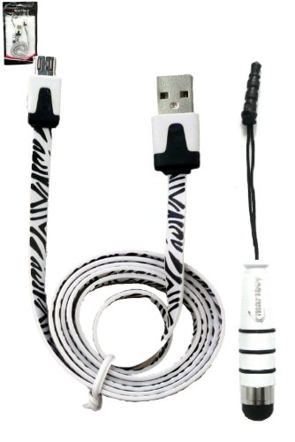 Emartbuy® Samsung Galaxy Tab A ( 2016 ) SM-P585 10.1 Zoll Tablet Zebra Range Duo Pack - Silber Mini Eingabestift + Zebra Weiß / Schwarz Flaches Micro USB Daten & Ladekabel