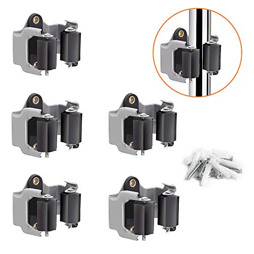 MerryQUEKI Accroche Balai, Broom Holder Ajustable 5 PCS, Porte Outils Mural antidérapant, Accroche Balai Mural antirouille, Placard à balais Multifonction pour Cuisine, Jardin, Garage, Bureau