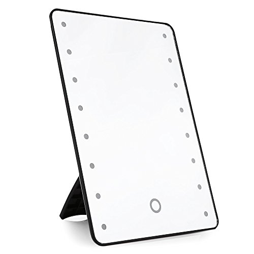 LED Lighted Vanity Mirror with 16 LED Touch Screen Dimmable Illuminated Cosmetic Mirror with Foldable Kickstand Cordless Makeup Mirror Table Mirror for Tabletop Dressing Shaving, Black