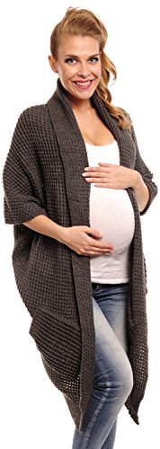 Happy Mama Women's Maternity Chunky Knit Cardigan Coat Warm Wrap. 325p (Graphite, UK 10/12)