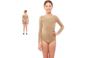 Partilandia | Body o Maillot carne manga larga para niña (Talla de 10 años)