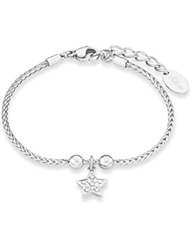 s.Oliver Damen-Armband Zopfmuster 17+3 cm mit Stern-Anhänger Edelstahl glänzend Zirkonia weiß