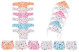 Toddylon Newborn Baby Clothing Set Jhablas with Nappies & Caps for 0-6 Months Baby Boys & Baby Girls (Pack of 6)