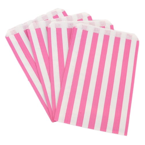 EPOSGEAR 100 Rosa Pink Süßigkeiten Streifen Papier Süßes Geschenk Taschen Tüten 5″ x 7″ (125mm x 175mm) – Ideal für Geschenkläden, Hochzeitsbevorzugungen, Süßigkeiten Wagen, Buffets usw - 2