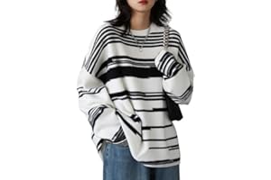 Janein Damen Pullover Oversize Lang Strickpullover Herbst Winter Rundhals Sweater mit Blumenmuster Weihnachtspullover JS01DE