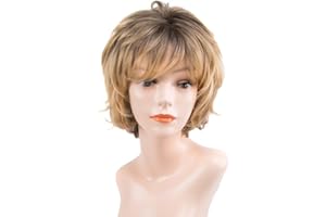 CGVG Ombre Blonde Perücke Damen Kurze Lockige Gewellte Perücke Frauen Kurz Fluffy Schicht Perücke Natürliche Synthetische Kurzhaarperücke Tägliche Gebrauch Party Karneval