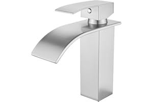 Maynosi Rubinetto a cascata per bagno, in acciaio inox, con beccuccio, altezza 11 cm, rubinetto da bagno per lavabo, miscelatore bagno cascata con acqua fredda e calda (acciaio inossidabile)