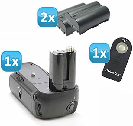 Minadax Profi Battery Grip for Nikon D80 and D90 and MB-D80 2 x Batteries Similar to En-El3e 1 x infrared remote control High Quality Hand Grip with Vertical Shutter Release Double Capacity via 2 Batteries or 6 AA Batteries