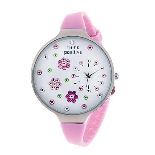 Orologio Donna, Think Positive, Modello SE W112 Flowers Large Acciaio, Cinturino Di Silicone, Orologio Analogico Fashion, Rosa
