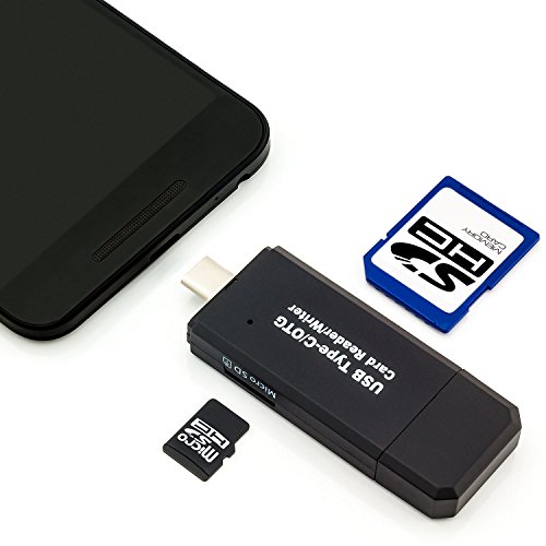 Saxonia SD TF Kartenleser 3 in 1 OTG USB-A / Micro USB / USB-C Adapter Stick Card Reader Schwarz - 4