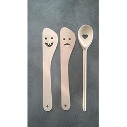 Ensemble Spatules et Cuillères en Bois de hêtre/Motifs Rigolos