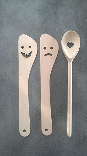 Ensemble Spatules et Cuillères en Bois de hêtre/Motifs Rigolos