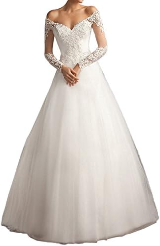 VIPbridal Women Elegant Sweetheart Lace Appliques Weeding Dress Off Shoulder (UK8, White)