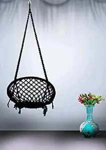 Poshclub Premium Cotton Rope Home Swing Jhula Portable Swing for Adults & Kids Suitable for Living Room, Balcony, and Outdoor Includes Free Hanging Accessories ( Capacity Upto 120 Kgs) (Black)